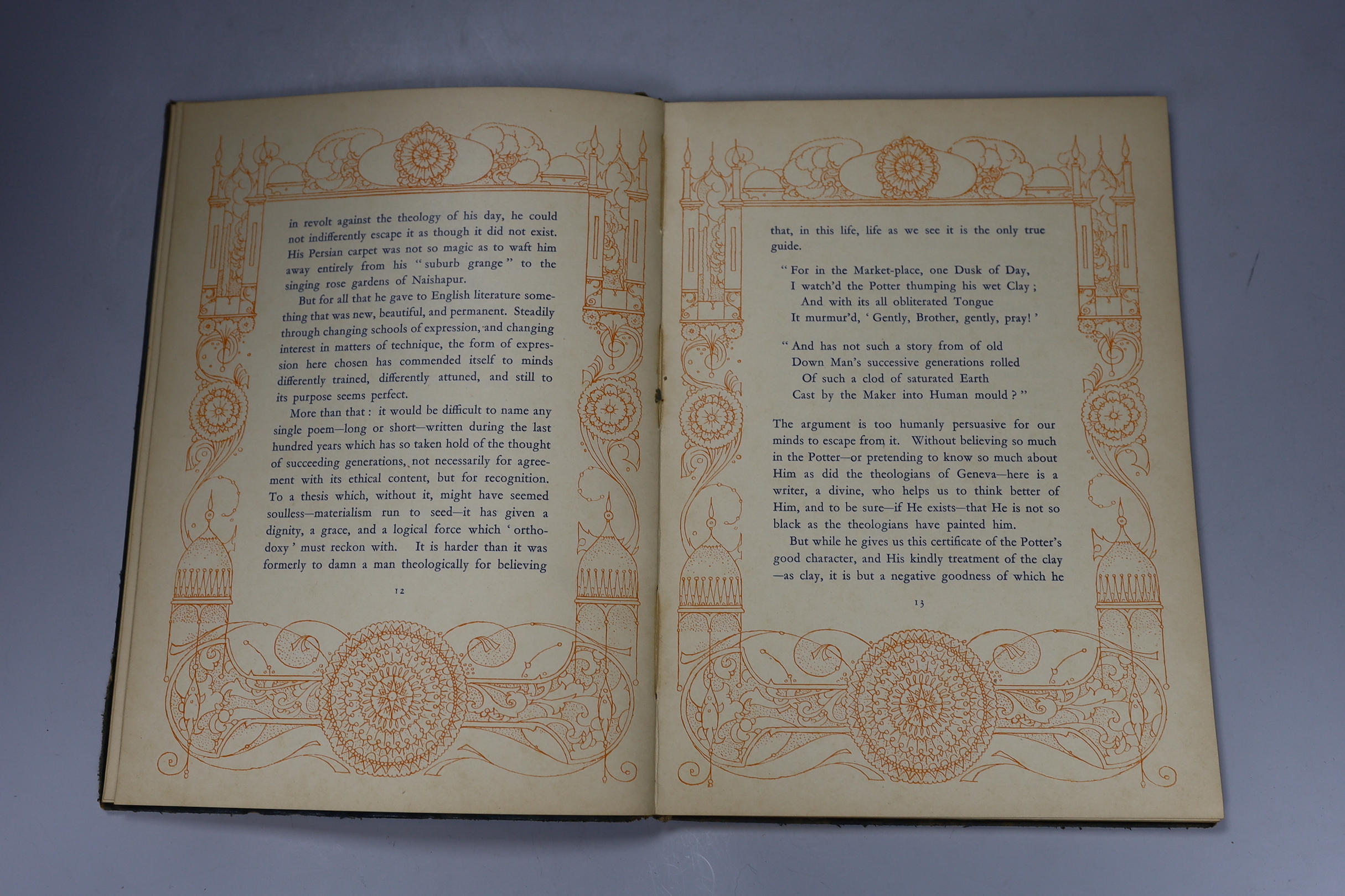 The Rubaiyat of Omar Khayyam, a blue leather bound volume, with coloured plates and decorations by Charles Robinson